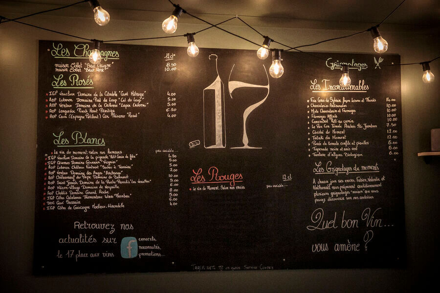 Das Menü des 17 Place aux Vins in L